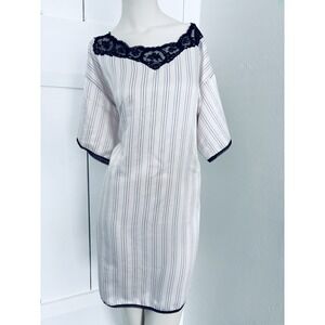 Linda Satin & Lace Trim Nightgown Lingerie - Black & White - Vintage Womens